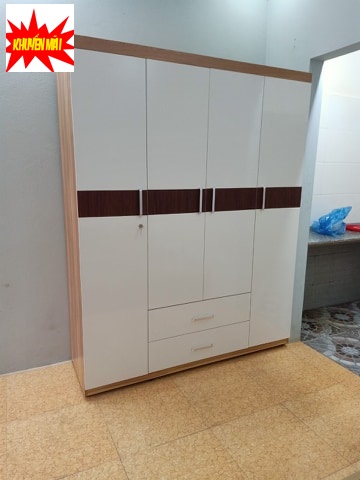 Tủ Quần Áo Gỗ Công Nghiêp 4 Cánh - Màu 195 Cải Trắng